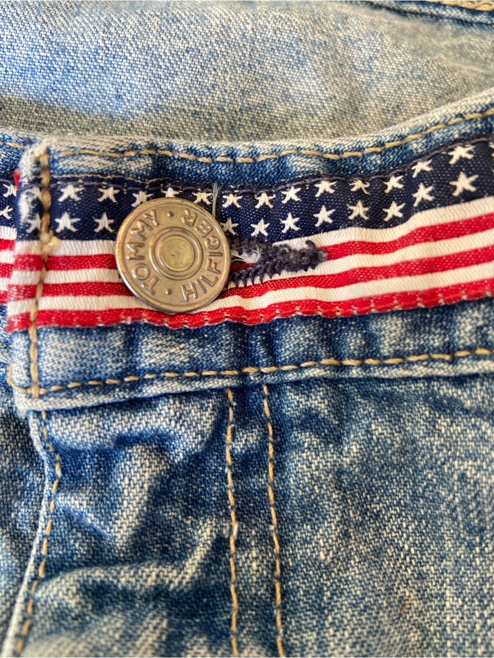 Tommy Hilfiger Light Blue Denim Mini Skirt with Red, White & Blue Flag Trim